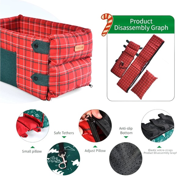 Console Dog Car Seat With Christmas Colors For Small Dogs Up To 12 Lbs - Picture 2 of 8